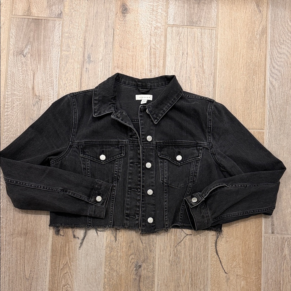 Topshop Cropped Charcoal Gray Denim Jacket US 8